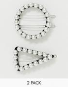 Asos Design Pack Of 2 Hair Clips In Open Pearl Shapes - Multi