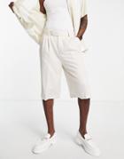 Asos Design Smart Longline Wide Shorts In Ecru-white