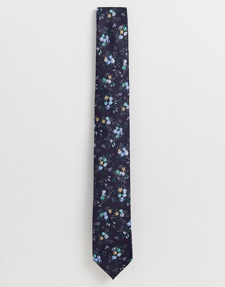 Selected Homme Slim Tie In Navy Floral - Navy