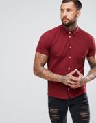 Boohooman Regular Fit Short Sleeved Pique Shirt In Burgundy - Red