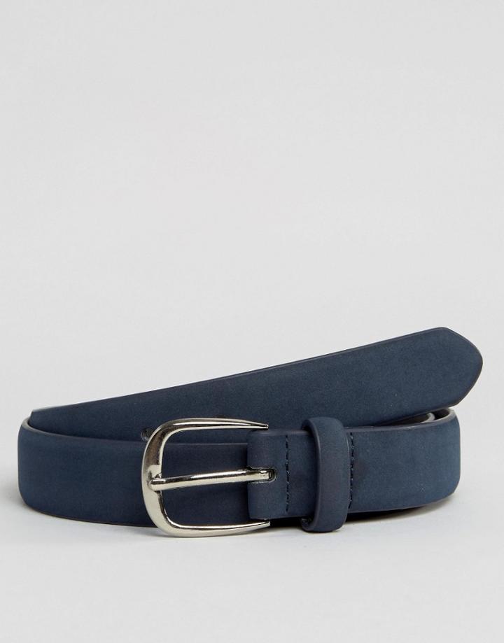 Asos Smart Slim Belt In Navy Faux Suede - Navy