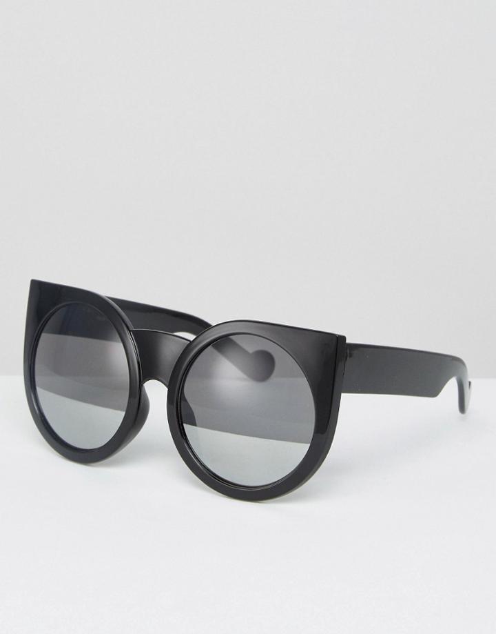 Missguided Round Cateye Half Frame Sunglasses - Black