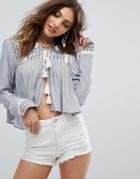 Missguided Embroidered Tie Front Blouse - Multi