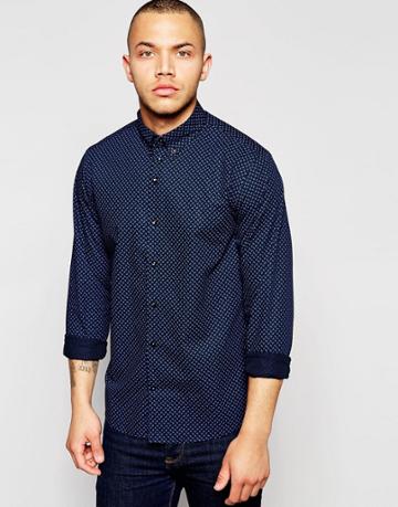 Dickens And Browne Poplin Paisley Print Shirt - Blue
