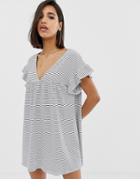 Asos Design 2 Ways Cotton Slub Smock Dress In Stripe - Multi