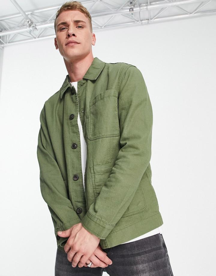 Selected Homme Worker Jacket In Khaki-black