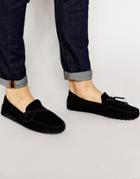 Asos Driving Shoes In Black Faux Suede With Tie Front - Black