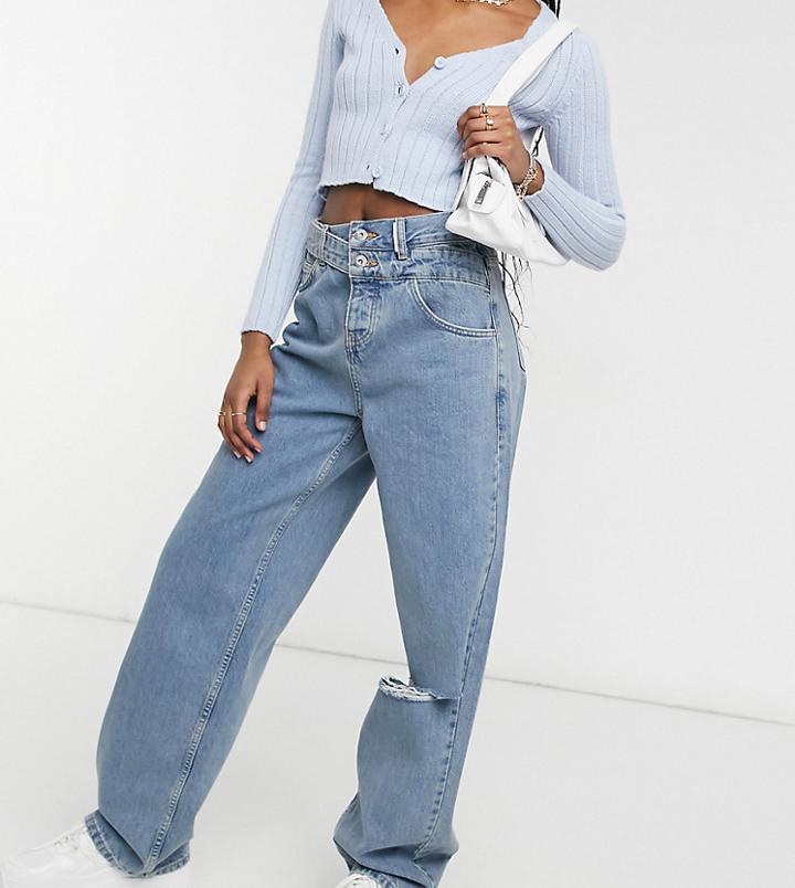 Collusion X014 90s Baggy Dad Jeans With Cross Waistband Detail In Blue-multi