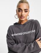 Asos Weekend Collective Hooded T-shirt With Long Sleeve And Logo In Charcoal-gray