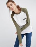 Ellesse Long Sleeve Raglan T-shirt With Woven Logo Badge - White