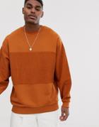 Asos Design Oversized Sweatshirt With Reverse Panel In Rust-orange