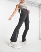 Asos Design Kick Flare Pants In Acid Wash In Charcoal-grey