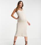 River Island Maternity Snaps Front Midi Dress In Beige-neutral