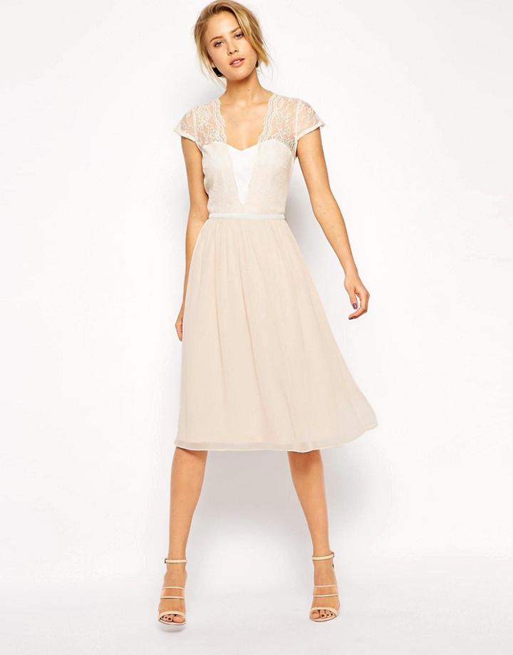 Asos Scallop Lace Midi Dress - Pink