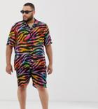 Jaded London Festival Two-piece Shorts In Rainbow Tiger Print-multi