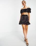 Miss Selfridge Sequin Frill Mini Skirt-black