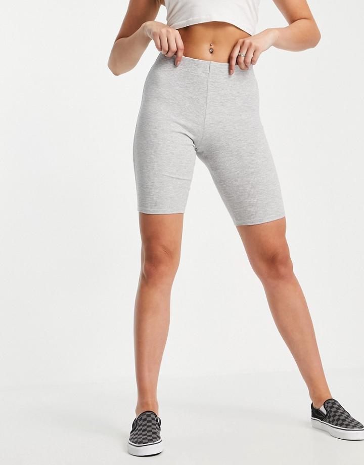 Weekday Maurice Organic Cotton Rib Leggings Shorts In Light Gray-grey