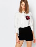 Sister Jane Tie Up Shirt With Sequin Flower And Bug Badges - Cream