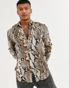 Siksilk Long Sleeve Shirt In Snakeskin Print-beige