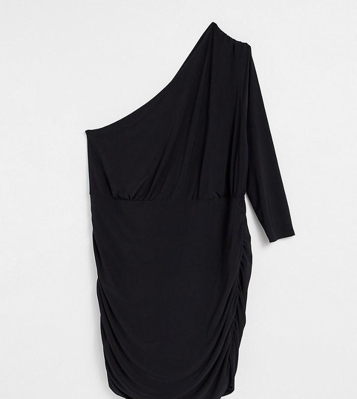 Club L London Plus Ruched One Shoulder Mini Dress In Black