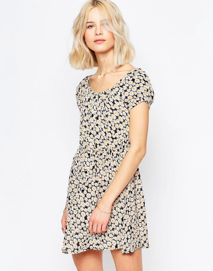 Brave Soul Daisy Off Shoulder Dress - Daisy Print