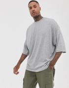 Asos Design Extreme Oversized Longline T-shirt With Roll Sleeve In Gray - Gray