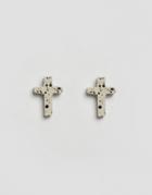 Asos Cross Earrings In Semi Precious Look Stone In Gray - Gray
