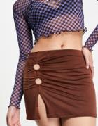 Pull & Bear Micro Mini Skirt With Ring Detail And Side Slit In Brown