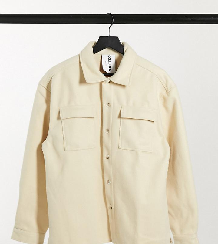 Collusion Utility Shirt In Beige Felt-neutral