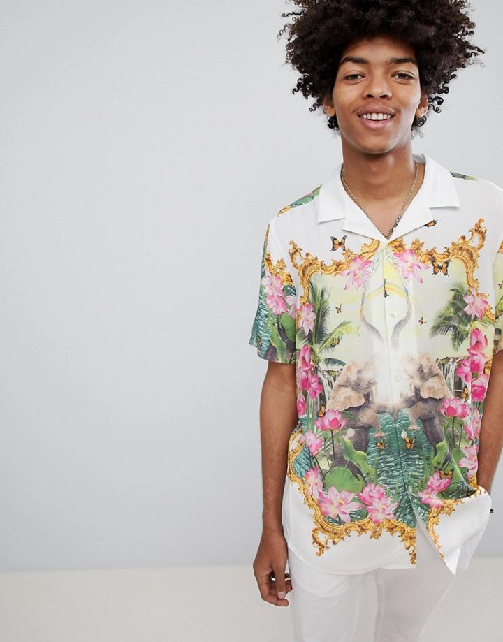 Asos Design Oversized Elephant Scene Print Shirt - White