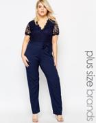 Club L Plus Size Jumpsuit With Scallop Lace Top - Navy