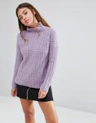 Fashion Union High Neck Knitted Sweater - Purple