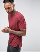 Asos Longline T-shirt With Stepped Hem And Roll Sleeve - Red