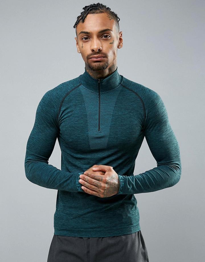 Ki5-a Long Sleeve Seamless Half Zip Top - Green