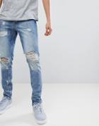 Criminal Damage Jeans In Blue With Distressing - Blue