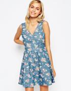 Madam Rage Skater Dress In Floral Print - Blue