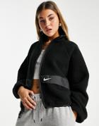 Nike Mini Swoosh Faux Sherling Jacket In Black