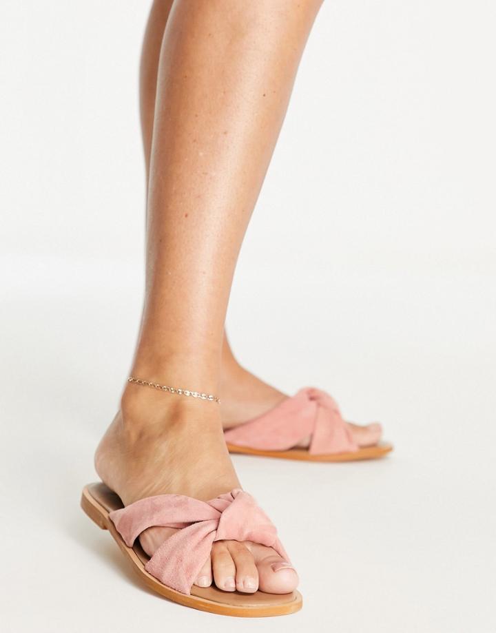 Accessorize Leather Flat Sandals In Twisted Blush-pink