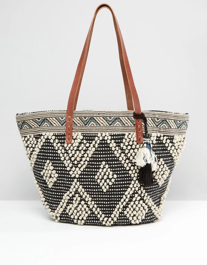 Mango Embroidered Beach Bag - Blue Mix