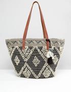 Mango Embroidered Beach Bag - Blue Mix