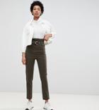 Asos Design Tall Stevie High Waisted Peg Pants With Extra Long Belt In Khaki-green