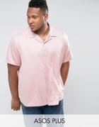Asos Plus Oversized Sateen Shirt With Revere Collar In Pink - Pink