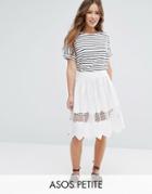 Asos Petite Broderie Midi Skirt - White