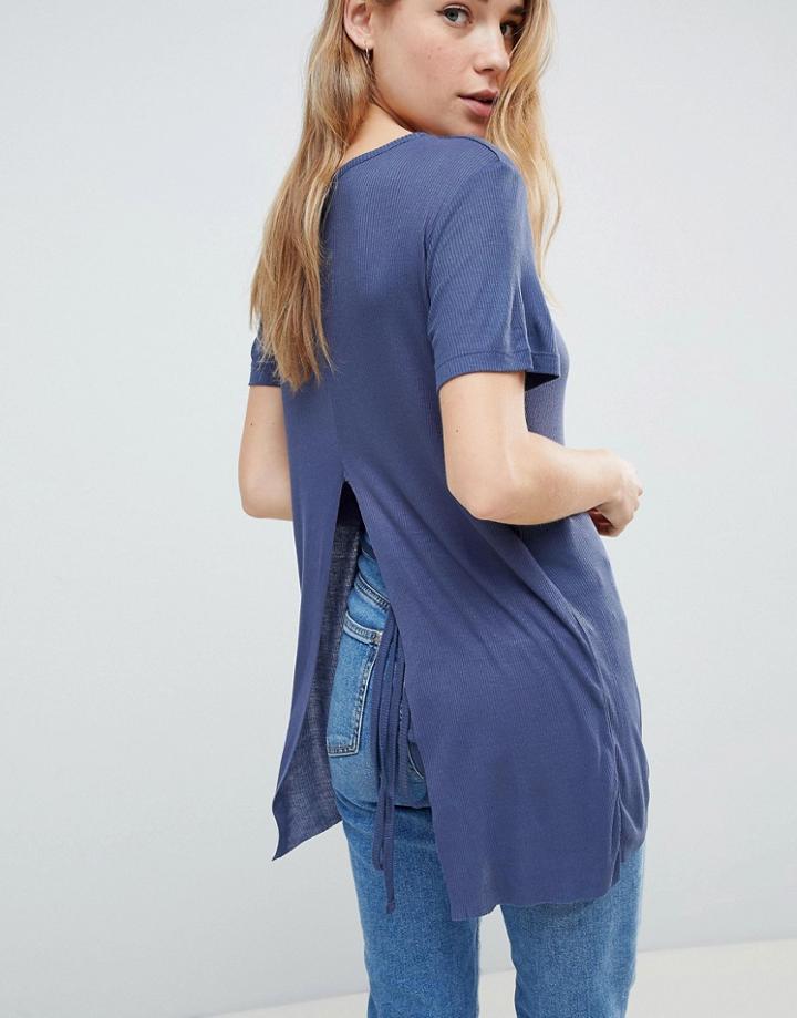Brave Soul Chase Split Back Over-size Tee - Blue