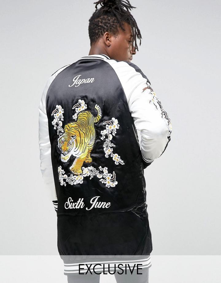 Sixth June Longline Souvenir Bomber Jacket - Black