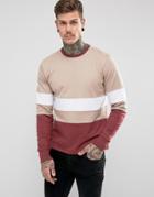Hoxton Denim Block Panel Sweater - Pink