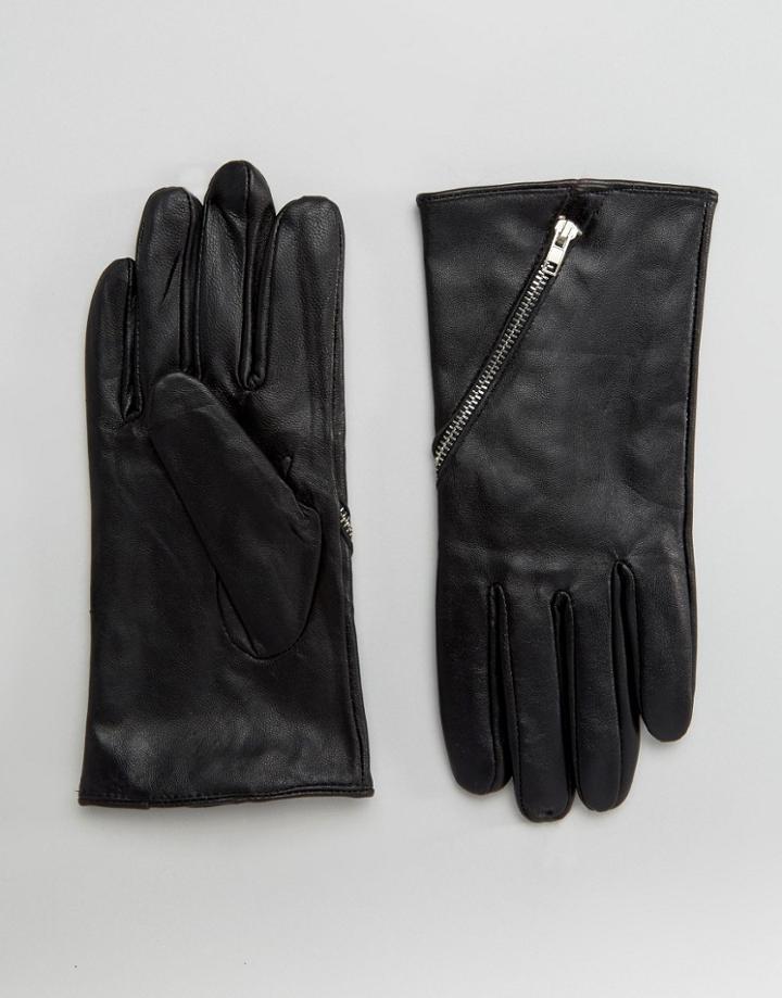 Boardmans Leather Glove With Zip Detail - Black