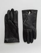 Boardmans Leather Glove With Zip Detail - Black