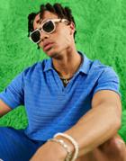 Asos Design Relaxed Polo In Striped Terrycloth In Blue