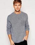Asos Crew Neck Sweater With Contrast Knit Pocket Detail - Denim Twist